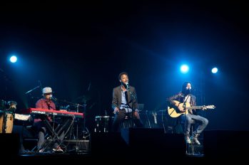 Musical guest K'Naan performs with his band