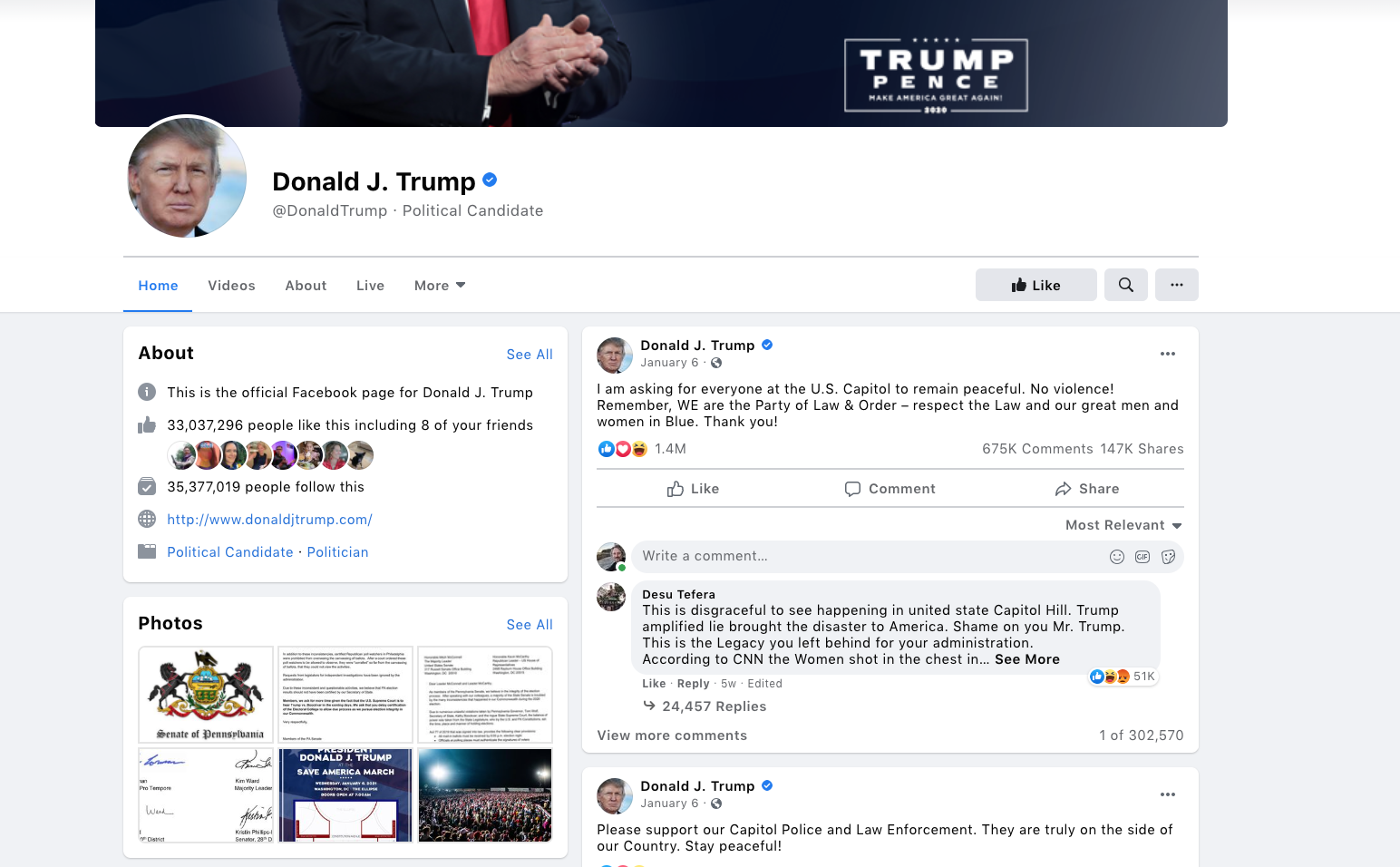 Former President Donald Trump's Suspended Facebook Account